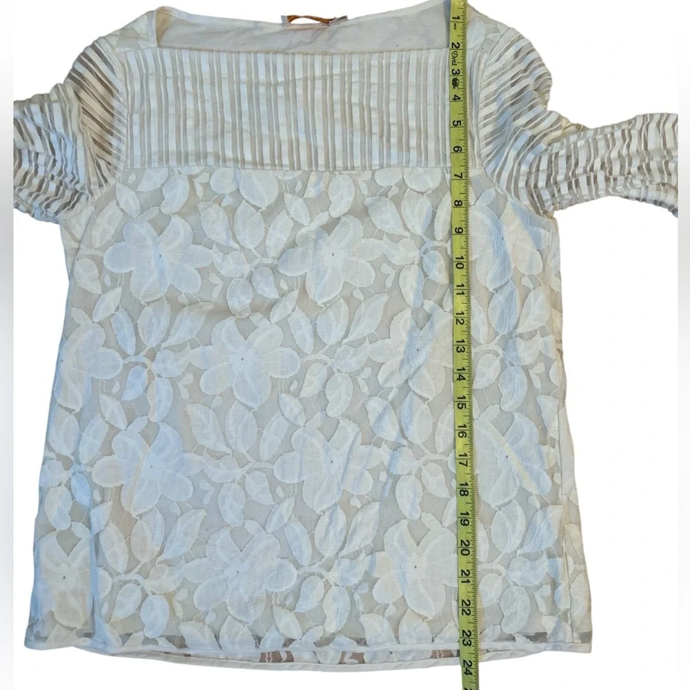 Tory Burch Cream Coquette Lace Detail 3/4 Sleeve Blouse size Women’s Small